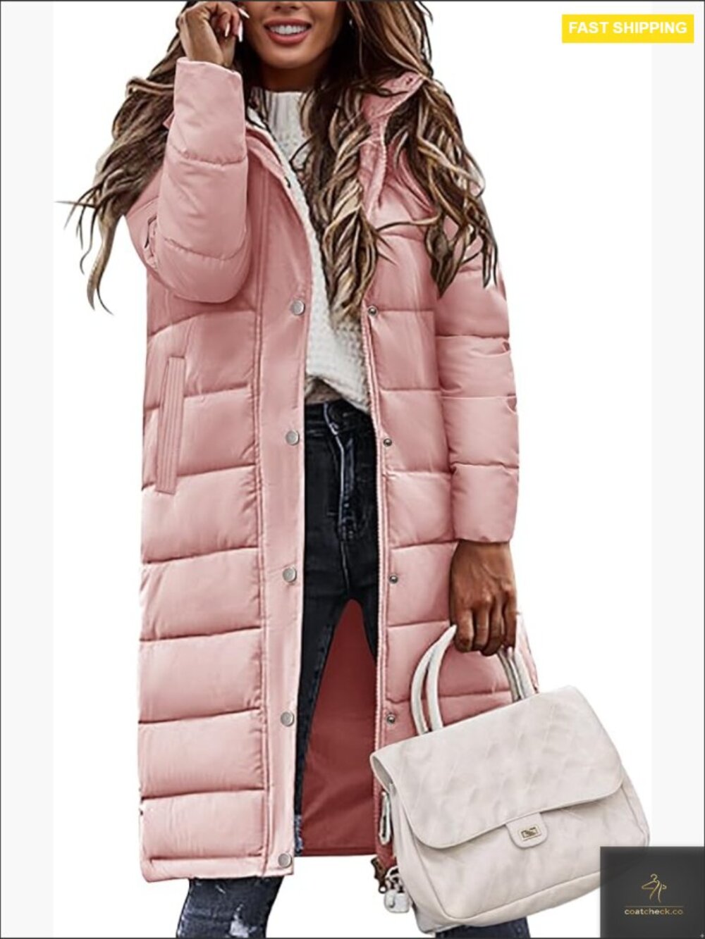 Long Puffer Coat Quilted Jacket Mid-Length Hooded Parka Winter Outerwear